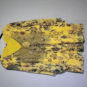 JMD Signature Marigold Yellow Floral Flowy Tunic Blouse